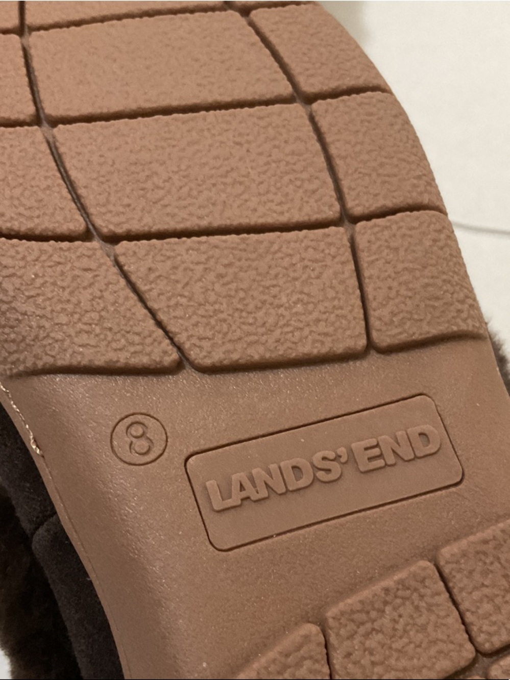 NEW ( NWOT) Lands' End Brown Faux-Fur Moccasin Slippers with Rubber Soles. - Picture 7 of 7